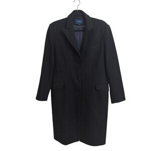 Faconnable Peacoat Womens 12 Black Coat Overcoat Wool Cashmere Blend